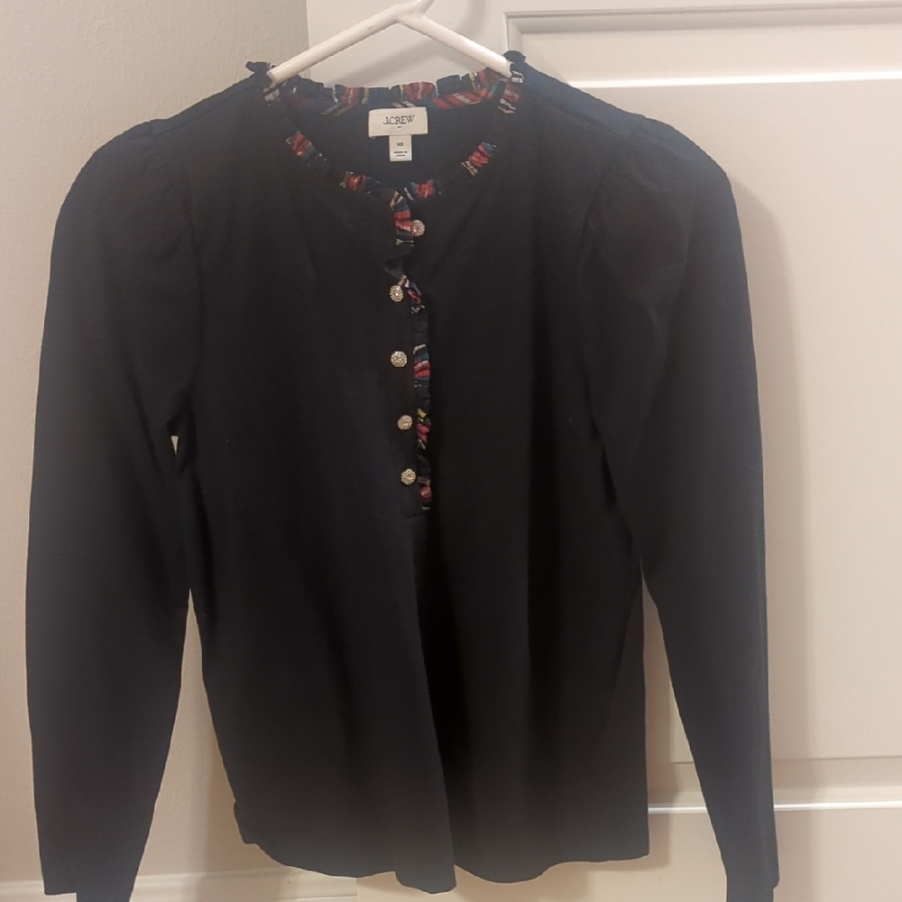 J. Crew Black Blouse with Colorful Trim